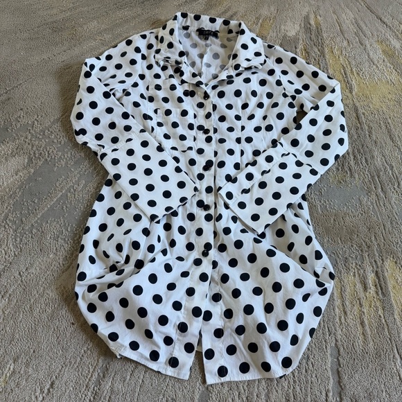 COMFY USA Polka Dot Black white Tunic Blouse button down shirt lagenlook small - Picture 1 of 11